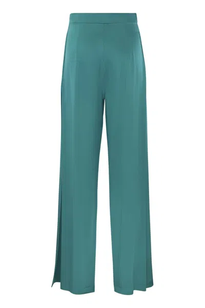 Max Mara Pianoforte Turquoise Satin Fiesta Wide-leg Pant In Green
