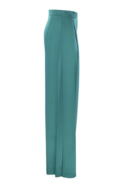 Max Mara Pianoforte Turquoise Satin Fiesta Wide-leg Pant In Green