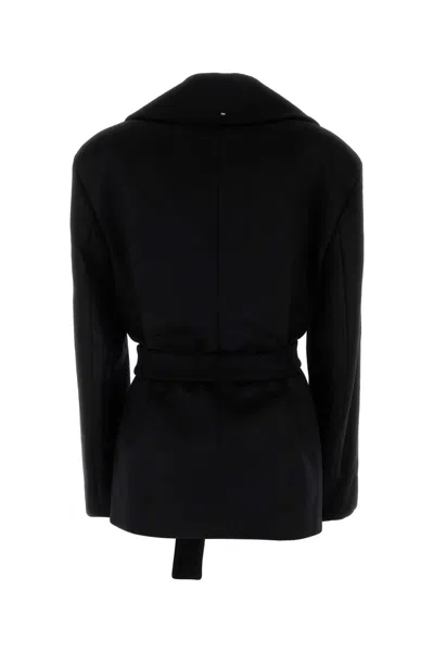 Sportmax Wool Orchis Coat Waist Belted Double-breasted Sleeves Lapels In Black