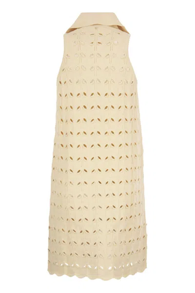 Sportmax Viscose Blend Crochet Dress With Scalloped Hem In Neutral