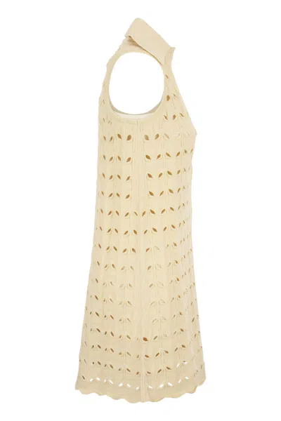 Sportmax Viscose Blend Crochet Dress With Scalloped Hem In Neutral
