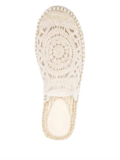 Mc2 Saint Barth Isa Macrame Slipper-mule In Beige Canvas In White