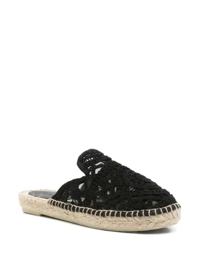 Mc2 Saint Barth Isa Macrame Slipper-mule In Black Canvas In Black