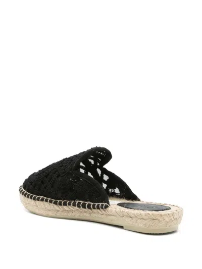 Mc2 Saint Barth Isa Macrame Slipper-mule In Black Canvas In Black
