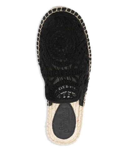 Mc2 Saint Barth Isa Macrame Slipper-mule In Black Canvas In Black