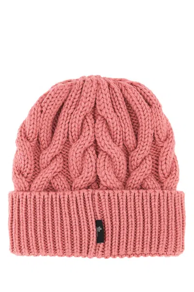 Moncler Grenoble Dark Pink Wool Beanie Hat In Brown