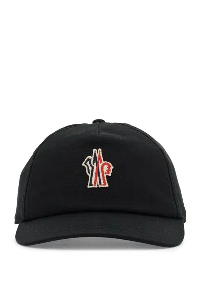 Moncler Grenoble Black Cotton Baseball Cap In Brown