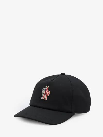 Moncler Grenoble Black Cotton Baseball Cap In Brown