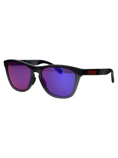 Oakley Matte Black Acetate Sunglasses In Blue