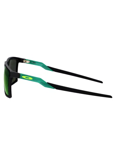 Oakley Satin Black Acetate Sunglasses In Green