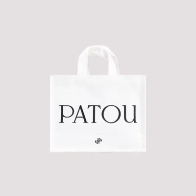Patou White Canvas Small Tote  Shopping Bag In White