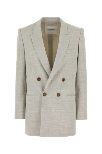 Philosophy Di Lorenzo Serafini Melange Light Grey Stretch Wool Blend Blazer In Black