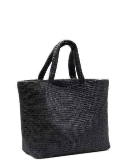 Saint Laurent Black Raffia  Shopping Bag