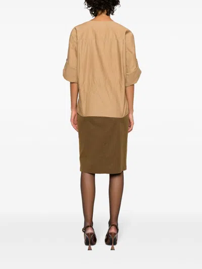 Saint Laurent Camel Twill Top In Brown