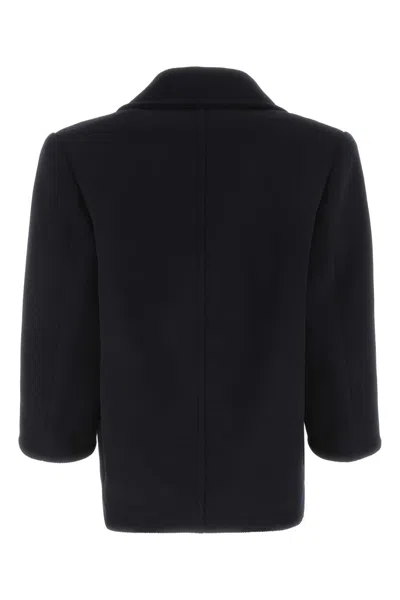 Saint Laurent Cappotto Oversize In Lana Blu Navy Donna In Black