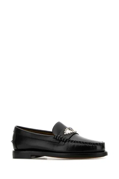 Sebago Eye Loafers With Embellished Detail And Round Toe In Black