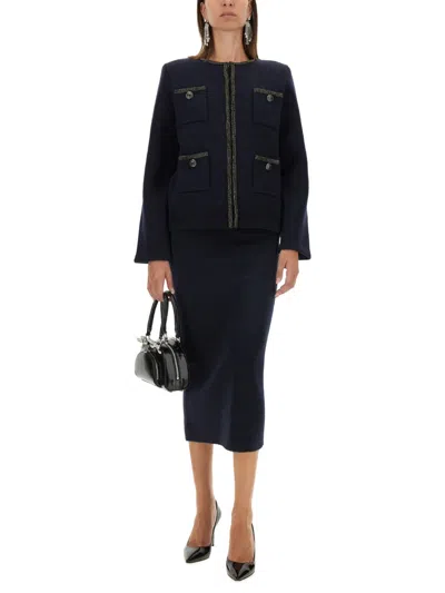 Self-portrait Midnight Blue Wool Blend Skirt In Blue