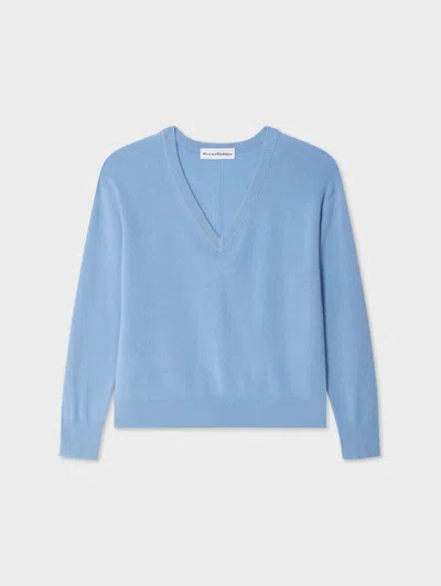 White & Warren Cashmere V Neck In Soft Blue In Blue