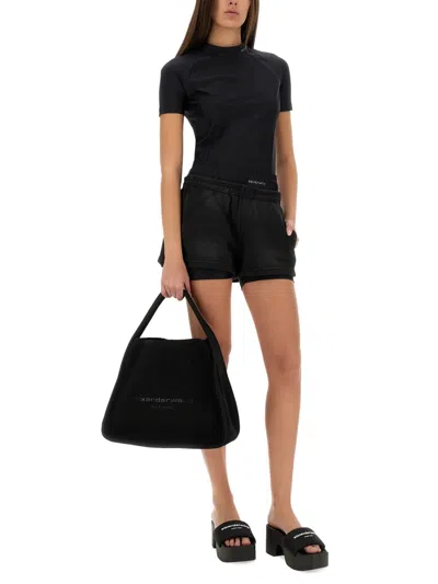 Alexander Wang T T By Alexander Wang Black Stretch Nylon T-shirt In Black