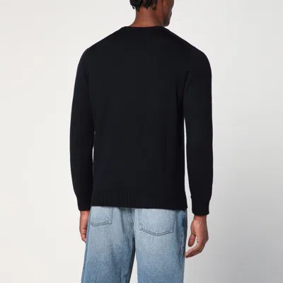 Drumohr Navy Blue Wool Crew Neck Sweater In Black