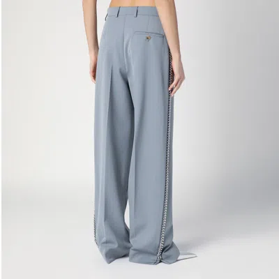 Stella Mccartney Wide-leg Light Grey Falabella Pants With Chain In Blue