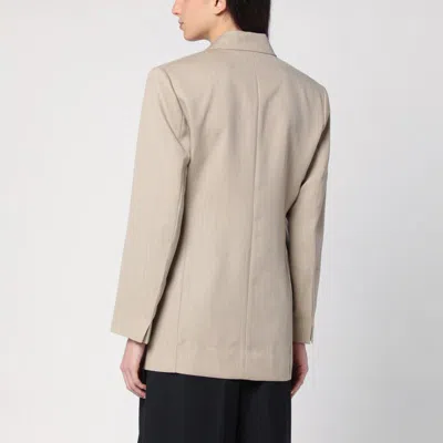 Victoria Beckham Wool Jacket Belt Longline Flap Pockets In Neutral