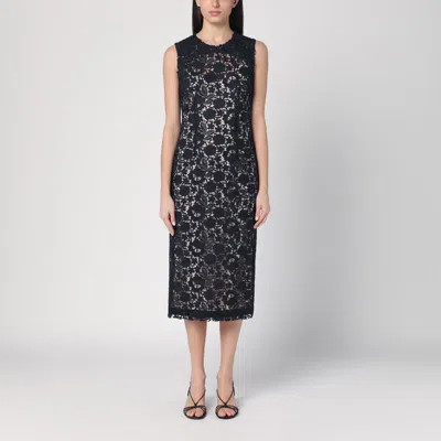P.a.r.o.s.h Fitted Midi Dress With Intricate Floral Lace Detailing In Blue