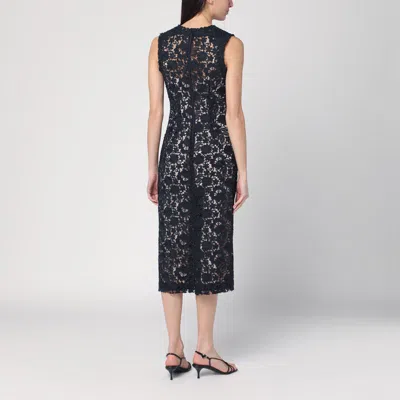 P.a.r.o.s.h Fitted Midi Dress With Intricate Floral Lace Detailing In Blue