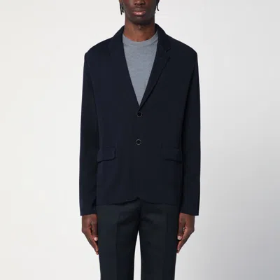 Lardini Navy Single-breasted Knitted Jacket In Blue
