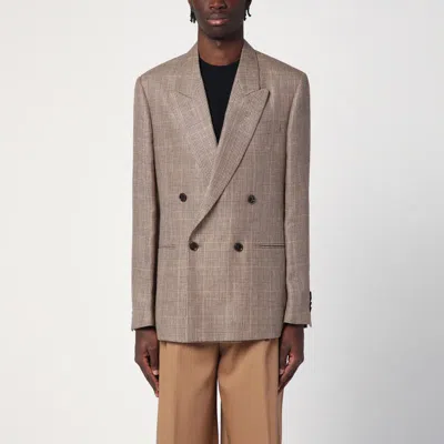 Lardini Brown Double-breasted Jacket In Prince Of Wales Pattern In Neutral