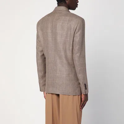 Lardini Brown Double-breasted Jacket In Prince Of Wales Pattern In Neutral
