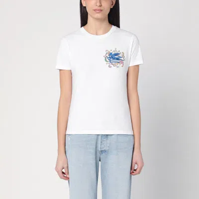 Etro White T-shirt With Logo Embroidery In Multi