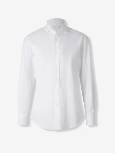 Brunello Cucinelli Button-down Collar Cotton Shirt With Curved Hem In White