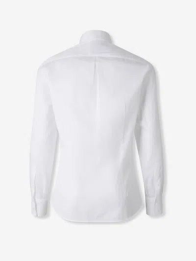 Brunello Cucinelli Button-down Collar Cotton Shirt With Curved Hem In White
