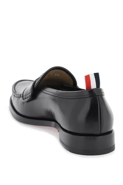 Thom Browne Leather Loafers With Round Toe And Rubber Sole In Black