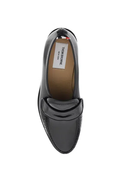Thom Browne Leather Loafers With Round Toe And Rubber Sole In Black