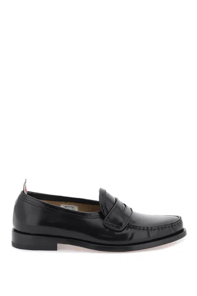 Thom Browne Leather Loafers With Round Toe And Rubber Sole In Black