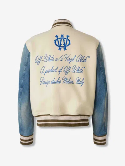 Off-white Ivory Bomber Jacket With Denim Sleeves In Multi