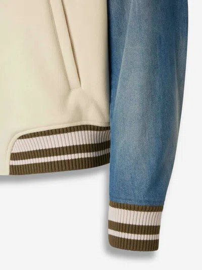 Off-white Ivory Bomber Jacket With Denim Sleeves In Multi