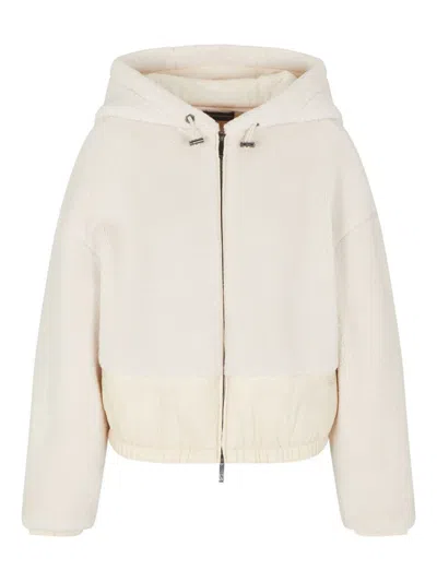 Emporio Armani Fleece-texture Hooded Jacket In White