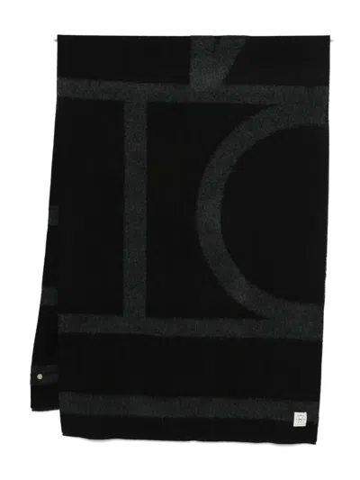 Totême Geometric Pattern Wool Scarf With Soft Texture In Brown