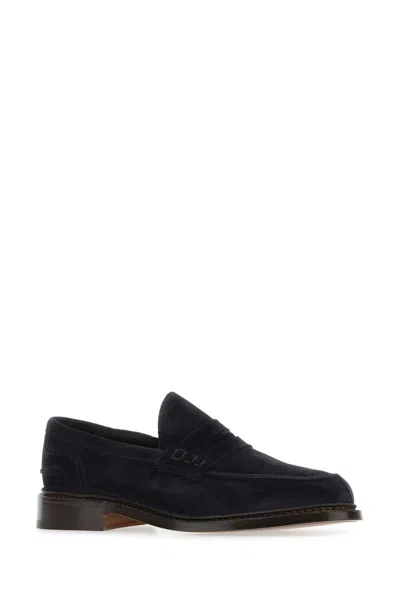 Tricker's Dark Blue Suede Adam Loafers In Blue