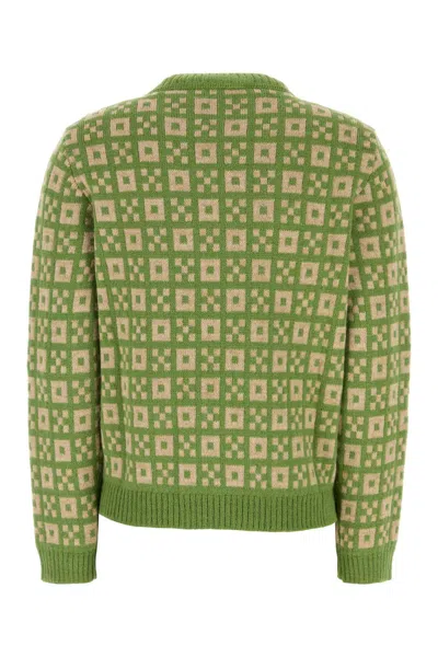 Weekend Max Mara Crew Neck Geometric Pattern Paride Sweater In Green