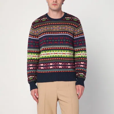 Polo Ralph Lauren Multicolored Crew Neck Sweater With Intarsia In Blue