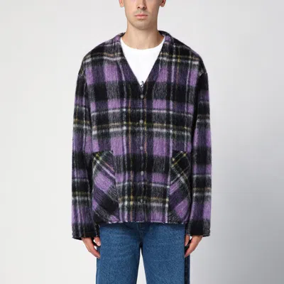 Palm Angels Over Shirt In Violet Check Wool In Purple