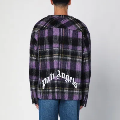 Palm Angels Over Shirt In Violet Check Wool In Purple