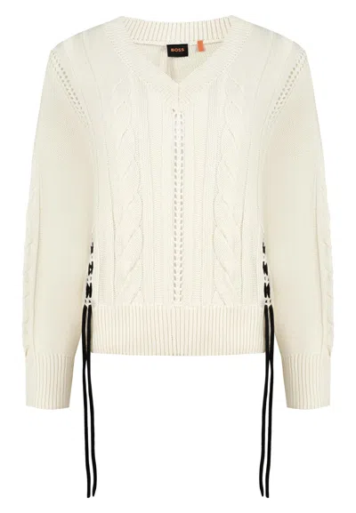 Hugo Boss Cable-knit Sweater In Neutral