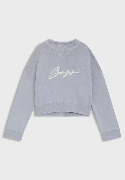Hugo Boss Light Grey Logo Cropped Sweater In Gray