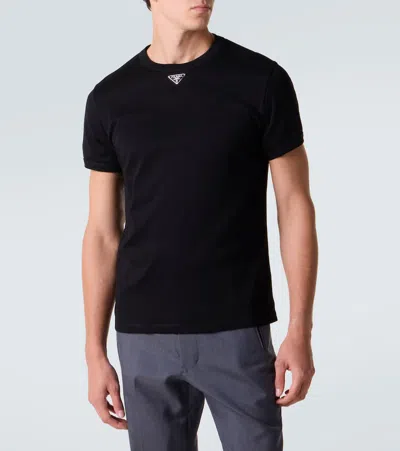 Prada Triangle Logo Oversized T-shirt In Black