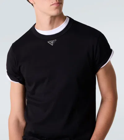 Prada Triangle Logo Oversized T-shirt In Black